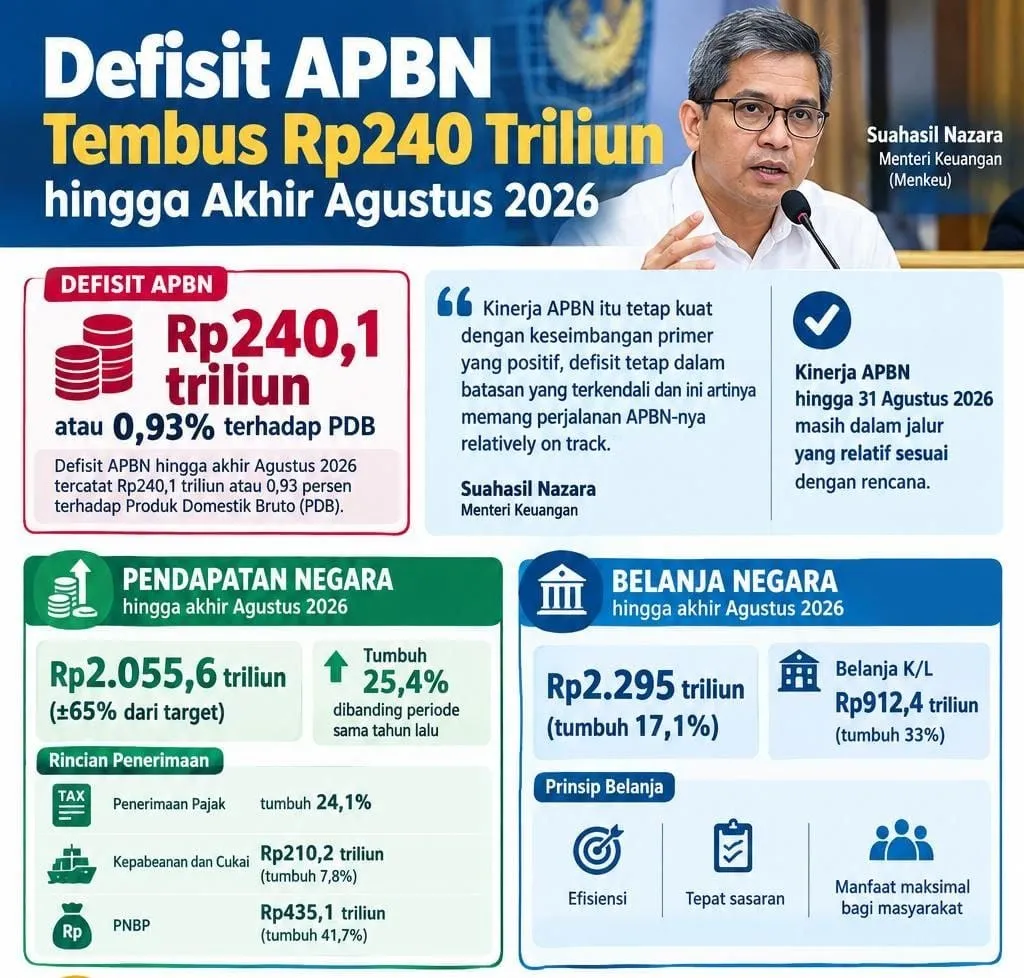 Defisit APBN Tembus Rp240 Triliun hingga Akhir Agustus 2026